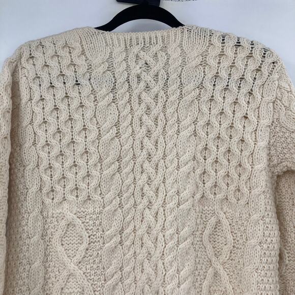 Aran Crafts Wool Cable Knit Button Cardigan Fisherman Old Money Ivory NEW XS - Picture 5 of 13